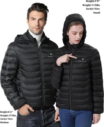 Vista 3 de Venustas Chaqueta térmica con batería unisex abrigo térmico para mujeres y hombres con capucha desmontable
