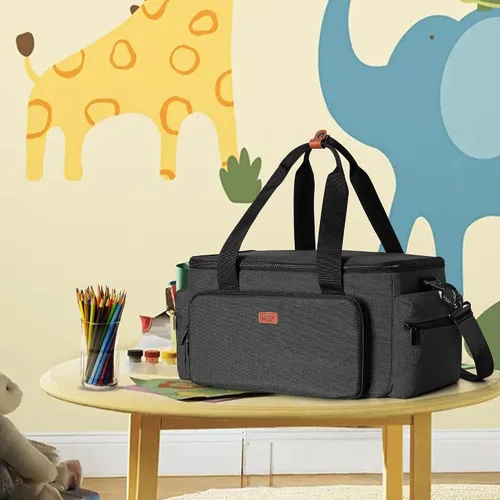 Vista 8 de LUXJA Bolsa de manualidades de gran capacidad con correa para el hombro, bolsa de manualidades para arte, álbumes de recortes o suministros de Negro