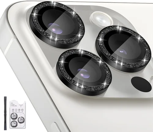 Vista 17 de Protector de lente de cámara para iPhone 16 Pro/iPhone 16 Pro Max, protector de lente de anillo de cámara de vidrio templado individual con bandeja