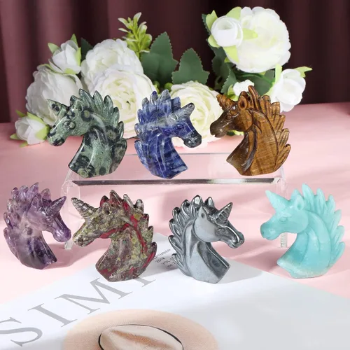 Vista 6 de Artistone Estatua de unicornio de cristal de amatista de 3 pulgadas, piedra preciosa tallada a mano, piedra de caballo de unicornio morado, figuras