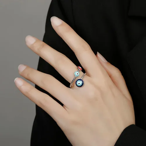 Vista 2 de Winssigma Anillo de mal de ojo para mujer, chapado en oro, circonita cúbica colorida para protección de fe turca para mujer