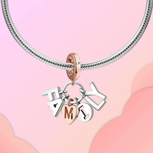 Vista 2 de Abalorio de plata de ley 925 para madre, hija, abuela, para familia, amor, madre, hija, abuela, para pulseras, collares, dijes, abalorios, joyería