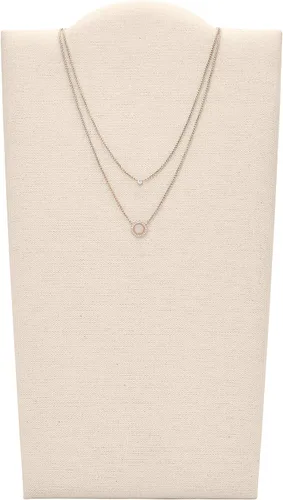 Vista 2 de Fossil collar con dije de acero inoxidable en tono rosa dorado para mujer