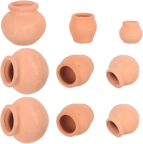 Vista 3 de Sewroro 9 mini macetas de cerámica para suculentas, pequeñas macetas de arcilla para espacios pequeños y decoración de oficina