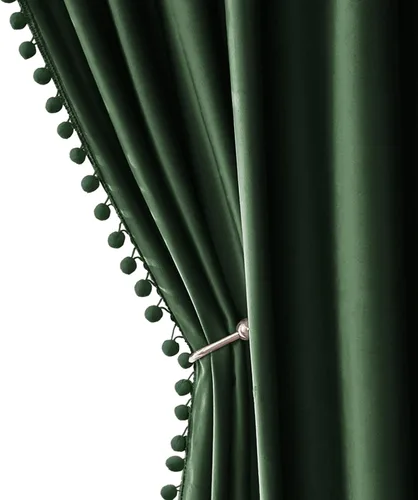 Vista 13 de MIULEE - Cortinas de terciopelo con pompones amarillo mostaza para habitación/sala de estar, cortinas opacas para otoño, aislantes térmicos, de 84