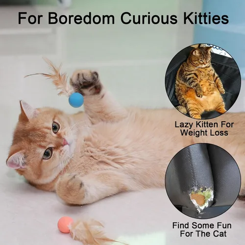 Vista 2 de Pelotas de juguete para gatos con plumas, 3 pelotas interactivas para gatos de interior y gatitos juguetones, juguetes de goma