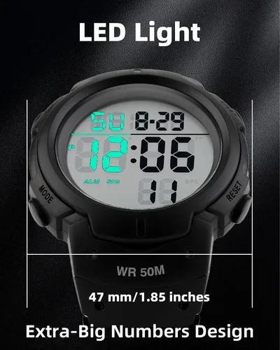 Vista 3 de CakCity Reloj deportivo digital para hombre, pantalla LED, esfera grande, reloj militar para hombre, impermeable, casual, luminoso, cronómetro
