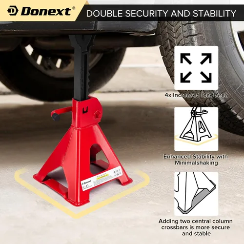 Vista 3 de Jack Stands 3 toneladas (6,500 lb) de acero de capacidad, 1 par de soportes de elevación rojos ajustables