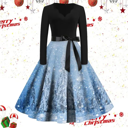 Vista 2 de Vestidos de Navidad de los años 50 para mujer, Audrey Hepburn de los años 60, vestido de cóctel, graduación, vestido de té, vestido fluido elegante
