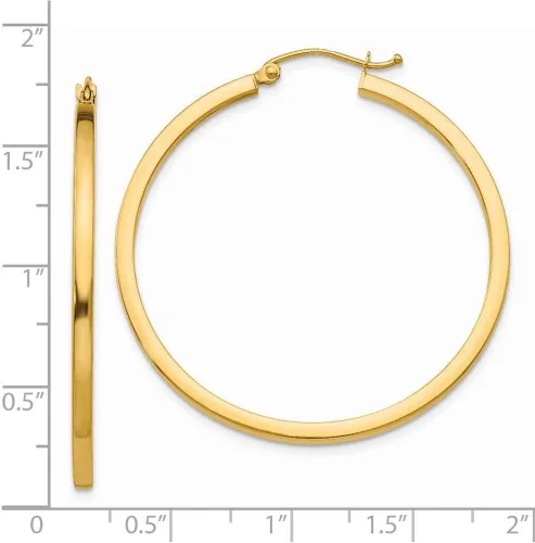 Vista 4 de Roy Rose JewelryPendientes de oro amarillo de 14K 2mm tubo cuadrado arete de aro 40mm de longitud