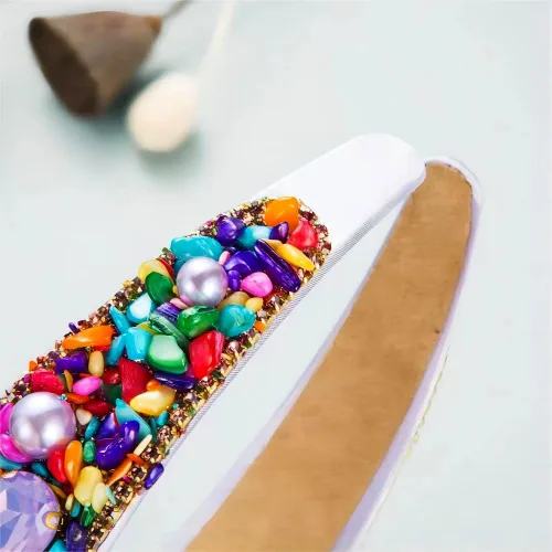 Vista 3 de Diademas turquesa para mujeres y niñas, banda ancha antideslizante para la cabeza, bandas para la cabeza con nudo superior, diadema de perlas de Azul