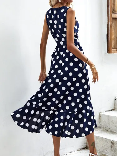 Vista 2 de MakeMeChic Vestido midi de verano con volantes y cuello en V para mujer
