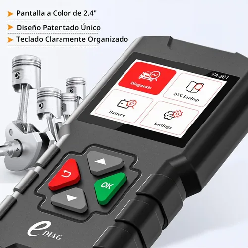 Vista 5 de YA-201 Escáner Obd2, lector de códigos de motor con todos los modos OBD2 después de 1996 para todos los coches OBDII/EOBD/KOBD/CAN, sensor O2
