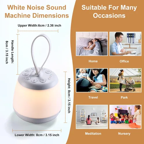 Vista 3 de Máquina de sonido de ruido blanco de viaje mejorada para bebé adulto, máquina de dormir portátil con luz nocturna y 21 sonidos relajantes