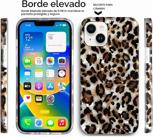 Vista 3 de J.west - Funda compatible con iPhone 14, elegante y brillante, translúcida y transparente, con estampado vintage de leopardo, de silicona suave
