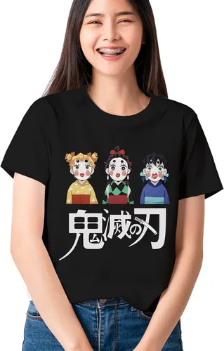 Vista 3 de Demon Slayer - Camisetas de anime para hombres y mujeres, color negro, Nezuko Tanjiro Zenitsu unisex, disfraz de dibujos animados, manga corta suave