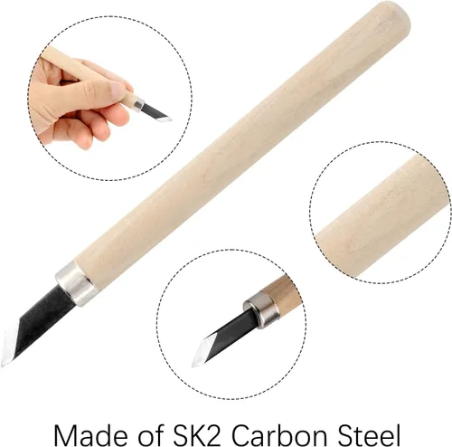 Vista 2 de Juego de herramientas de tallado de madera de 12 piezas, kit profesional de tallado de madera con cuchillos de acero al carbono SK2, cinceles