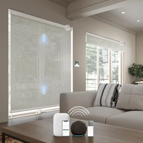Vista 20 de Persianas inteligentes personalizadas de 110 pulgadas de ancho para ventanas grandes, persianas enrollables motorizadas 100% opacas compatibles
