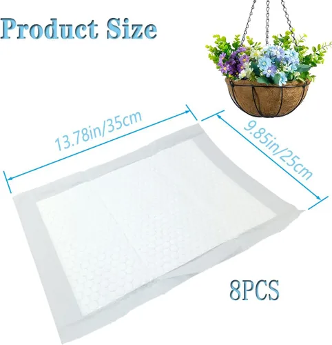 Vista 3 de Paquete de 8 forros de riego automático para colgar plantas, cesta de plantas de 10 x 14 pulgadas, dispositivos de riego de coco, tapete de riego