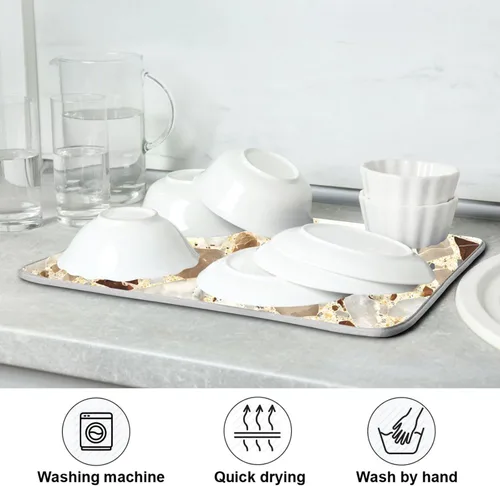 Vista 7 de Beige and Brown Marble Print Dish Drying Mat for Kitchen Counter Super Absorbent Drying Mat 16x18 inch Large Dish Drying Matts for Countertop