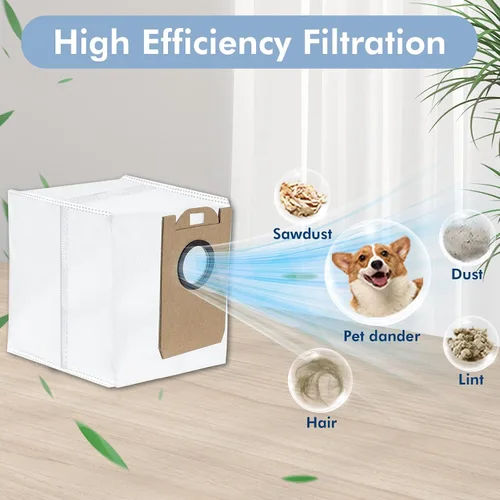 Vista 6 de Paquete de 10 bolsas de polvo D10 compatibles con aspiradora robot Dreametech D10 Plus, bolsas de vacío de 4.0 L, piezas de accesorios 4.0 L