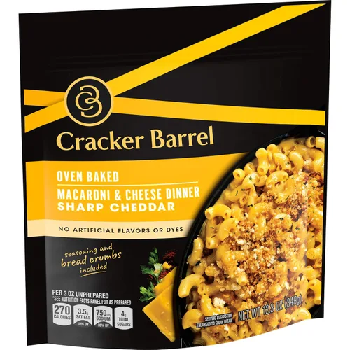 Vista 4 de Cracker Barrel Sharp Cheddar - Cena de macarrones y queso horneados al horno (paquete de 5 unidades, bolsas de 12.3 onzas)