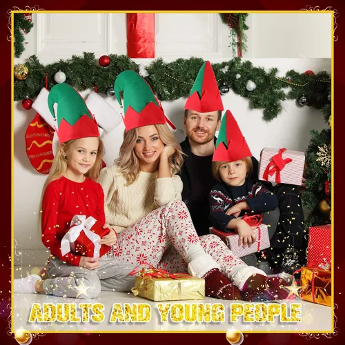 Vista 6 de Yaomiao 12 sombreros de fieltro de elfo de Navidad, sombreros de elfo verde y rojo a granel con campana, sombrero de Papá Noel para fiestas