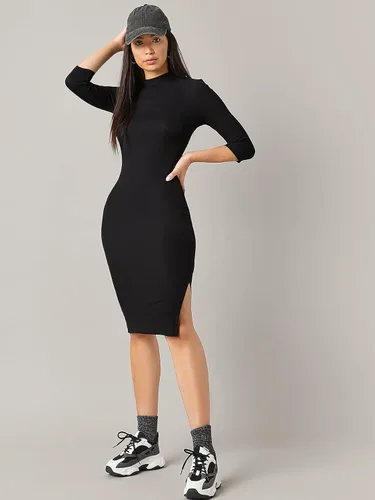 Vista 5 de Floerns Vestido de manga larga con cuello alto y dobladillo dividido para mujer