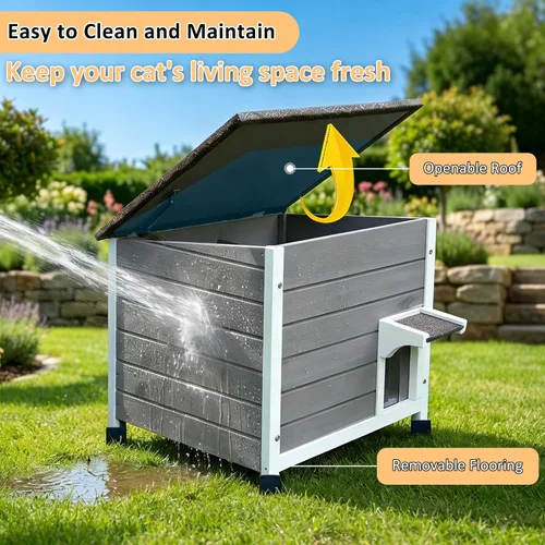 Vista 3 de Rockever Casa aislada para gatos, 100% aislada, para exteriores, para invierno, exteriores, para gatos salvajes, resistente a la intemperie, diseño