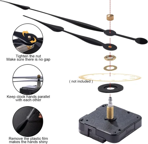 Vista 6 de EMOON Kit de mecanismo de movimiento de reloj con 2 manecillas de espada larga, kit de motor de reloj de cuarzo para reloj de reparación Negro