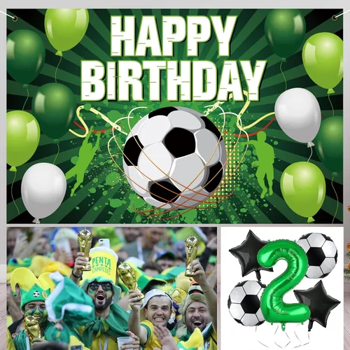 Vista 3 de Globos de fútbol para 2º cumpleaños, suministros para fiesta de cumpleaños de fútbol, Copa del Mundo, Deportes de fútbol, decoraciones de fiesta