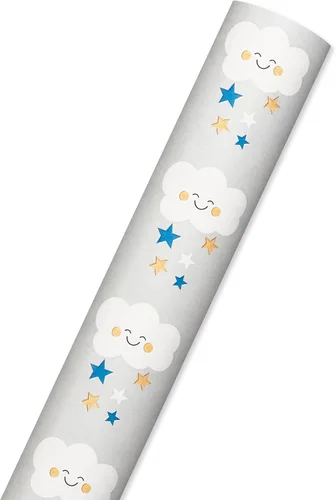 Vista 4 de American Greetings - Papel de regalo reversible de 175 pies cuadrados para fiestas de bebé, cumpleaños y todas las ocasiones, nubes y estrellas