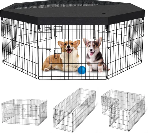 Vista 10 de Artmeer Corralito para perros de 24 pulgadas de alto, 8 paneles a prueba