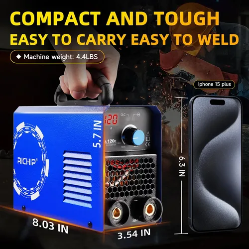 Vista 2 de RILAND Soldador de Electrodo, Máquina de Soldadura de Arco Portátil de 110V – 4.4 lb Liviano, Arranque en Caliente, Anti-Adherente y Protección