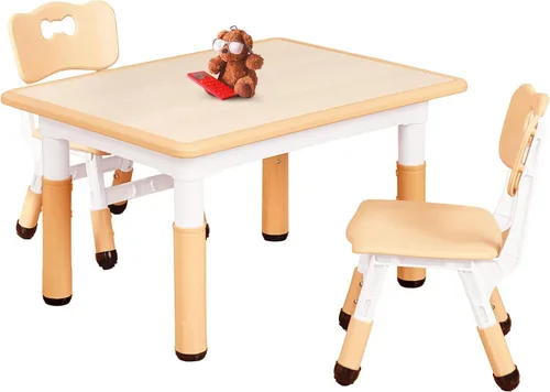 Vista 14 de FUNLIO Juego de mesa y 2 sillas para niños, juego de mesa y sillas para niños de 3 a 8 años, fácil de limpiar, mesa de artes y manualidades