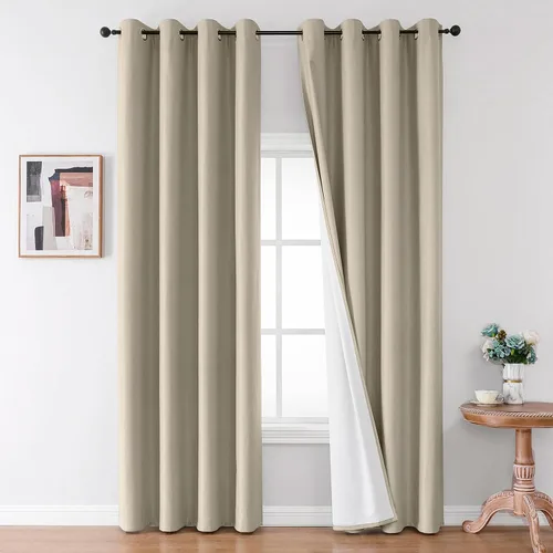 Vista 15 de Joydeco Cortinas opacas de lino para dormitorio, con ojales de 90 pulgadas de largo, cortinas resistentes para sala de estar, cortinas con Verde