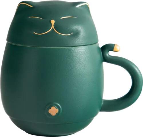 Vista 10 de HEER Taza de té para gatos con infusor y tapa, taza de té de cerámica de hojas sueltas de 10 onzas, regalo para amantes de los gatos para amigos