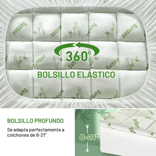 Vista 6 de Mattress Topper Queen Size Viscose Derived from Bamboo, Thick Soft Pillow Top Mattress Pad Cover for Back Pain, Mattress Protector with 8-21 Inch