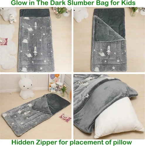 Vista 6 de Saco de dormir para niños y niñas que brilla en la oscuridad, saco de dormir luminoso y suave, tapete para siesta preescolar, guardería, jardín