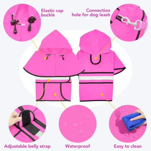 Vista 3 de Impermeables para Perros - Impermeables con Capucha para Perros, Chaqueta de Lluvia Reflectante Ajustable para Perros, Chaqueta de Lluvia Resistente