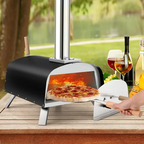 Vista 9 de Giantex Horno de pizza al aire libre, propano y leña con piedra para pizza de 13 pulgadas, cáscara de pizza, quemador de gas con regulador