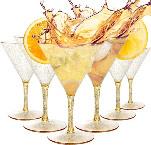 Vista 13 de Liacere Juego de 6 Copas de Martini de 11 oz de Plástico Transparente con Tallo - Copas de Cóctel Reutilizables para Bar, Margarita, Whisky, Gin
