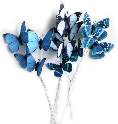 Vista 12 de Paquete de 12 decoraciones de mariposa, decoración de estacas de mariposa 3D, 2 tamaños de adorno de mariposa para el hogar, flores falsas