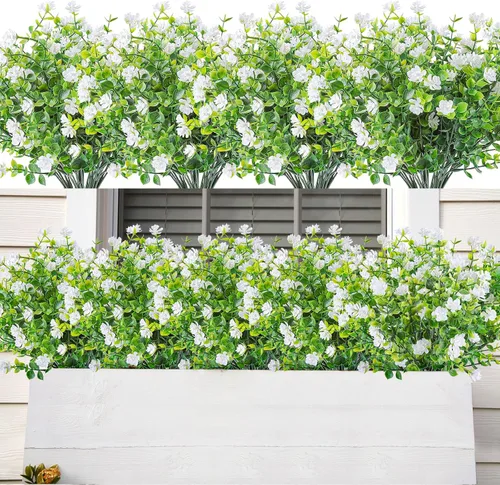 Vista 26 de AmyHomie 20 paquetes de flores artificiales para exteriores, resistentes a los rayos ultravioleta, no se decoloran, plantas de plástico, decoración