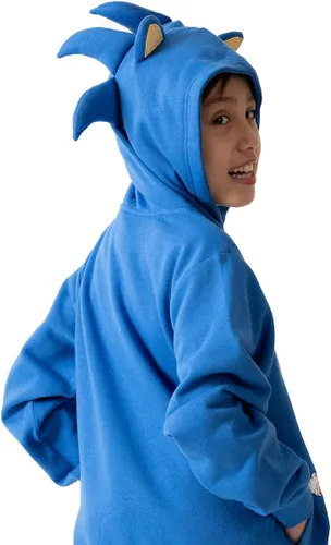 Vista 5 de Bioworld Sonic The Hedgehog Cosplay con orejas de espuma manga larga sudadera azul con capucha para niño