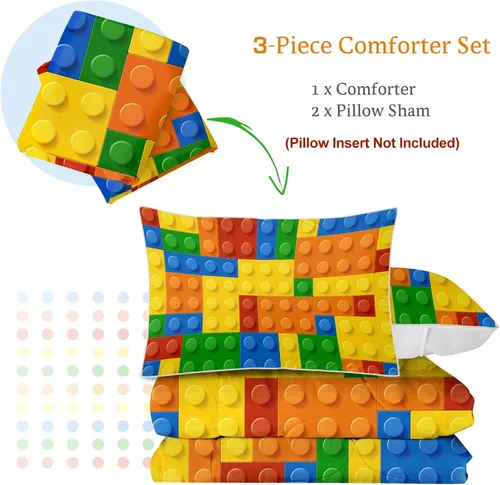 Vista 6 de BlessLiving Ropa de cama de bloques de construcción para niños: juego de edredón de microfibra cepillada suave para todas las estaciones con 2 3