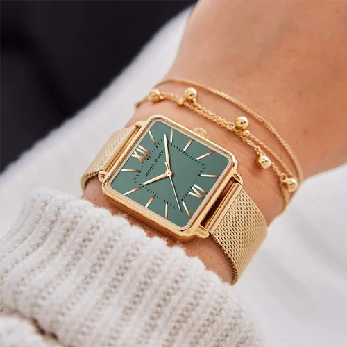 Vista 3 de HANNAH MARTIN Relojes para mujer, correa de acero inoxidable de malla de oro rosaplata, casual, impermeable, reloj de pulsera para mujer con esfera