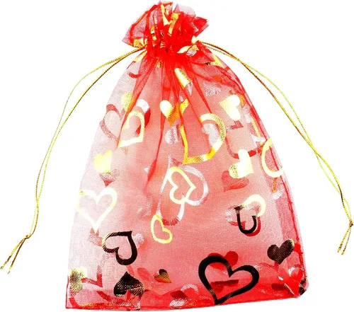 Vista 21 de QIANHAILIZZ 5 x 7 pulgadas 100 piezas corazón flor organza joyería bolsa de regalo bolsa de caramelo bolsa cordón boda favor bolsas P835