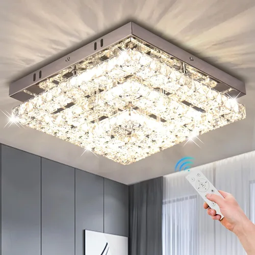 Vista 13 de Lámpara de Araña de Cristal Regulable de 11.8", Luz de Techo de Cristal, Lámparas de Araña Modernas de Montaje al Ras, Lámpara de Techo