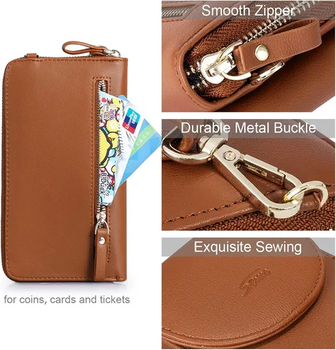 Vista 7 de S-ZONE Bolso de mano de cuero genuino para las mujeres bolso grande bolso de trabajo RFID bloqueo de cuero de la PU Crossbody teléfono bolso monedero